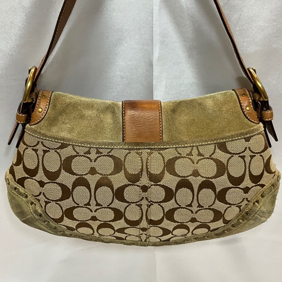 Coach hobo bag, suede and signature print with leather trim 32-B4a - Picture 2 of 9